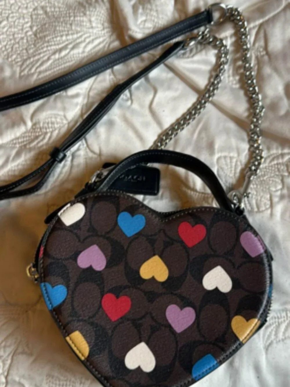 Coach heart-shaped crossbody plus handle